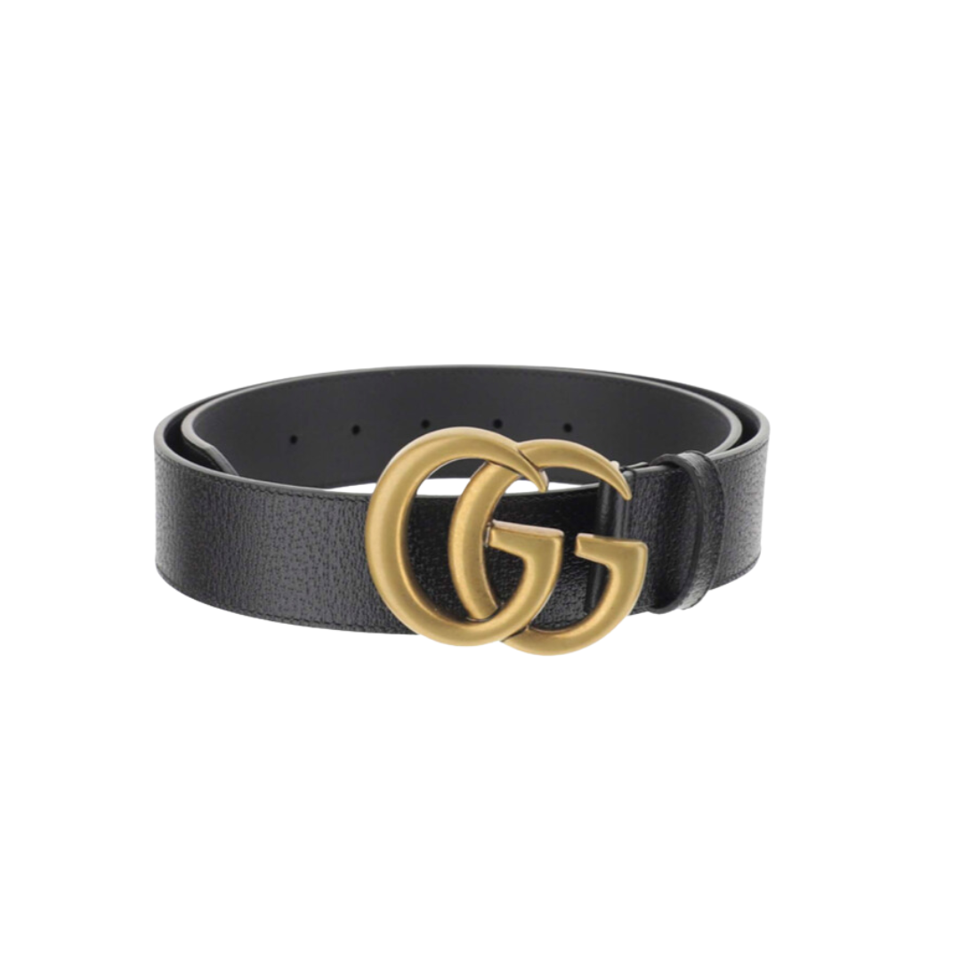 GUCCI WIDE LEATHER BELT WITH DOUBLE G BUCKLE