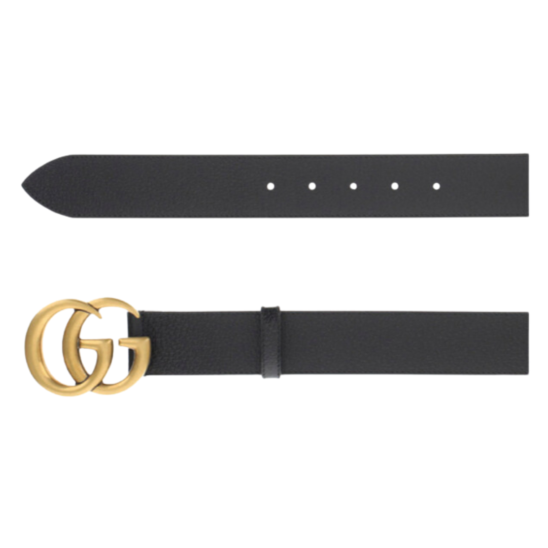 GUCCI WIDE LEATHER BELT WITH DOUBLE G BUCKLE