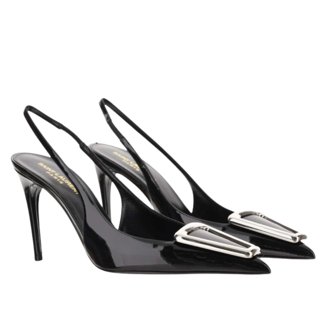 SAINT LAURENT AVENUE SLINGBACK PUMPS IN PATENT LEATHER