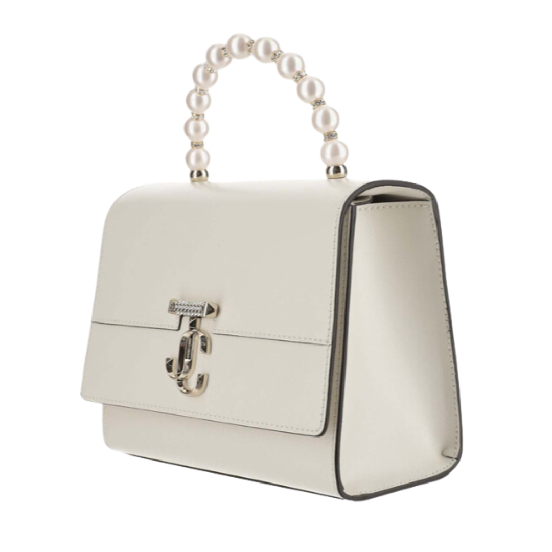 JIMMY CHOO Avenue Top Handle/S Latte Box Leather Top Handle Bag with Pearls