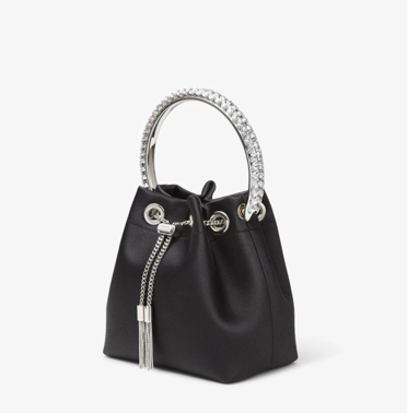 Jimmy Choo Bon Bon Black Satin Bag with Crystal Handle