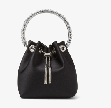 Jimmy Choo Bon Bon Black Satin Bag with Crystal Handle