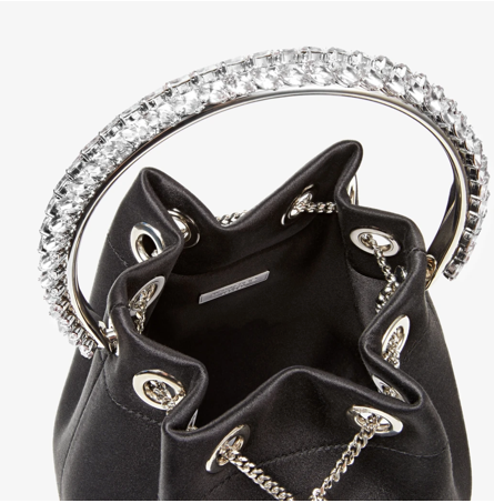 Jimmy Choo Bon Bon Black Satin Bag with Crystal Handle