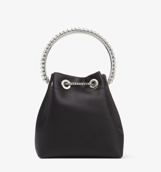 Jimmy Choo Bon Bon Black Satin Bag with Crystal Handle