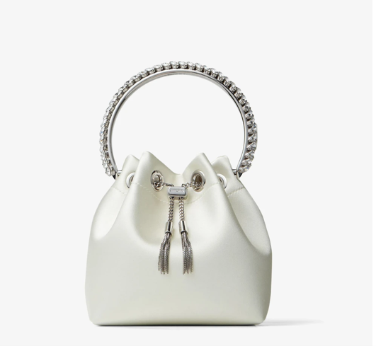 Jimmy Choo Bon Bon Ivory Satin Bag with Crystal Handle