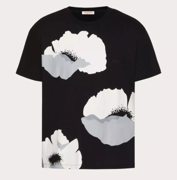 VALENTINO COTTON T-SHIRT WITH VALENTINO FLOWER PORTRAIT PRINT