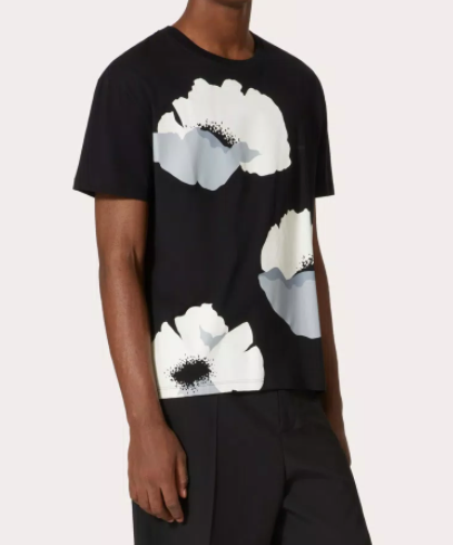 VALENTINO COTTON T-SHIRT WITH VALENTINO FLOWER PORTRAIT PRINT